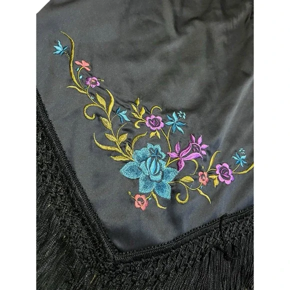 Vintage Cache Strapless Floral Embroidered Fringe Handkerchief Hem Y2K Size 4 - Picture 3 of 9